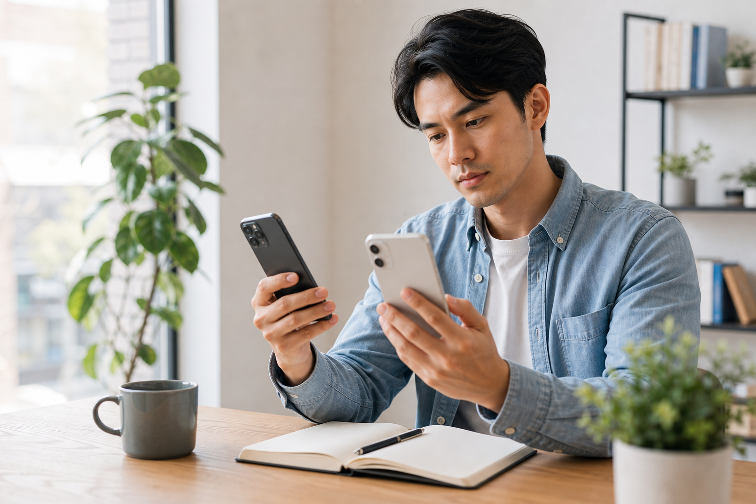 Certified pre-owned smartphones arranged in a studio lineup