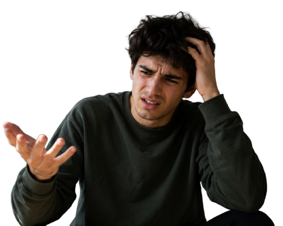 Man looking at his phone and thinking