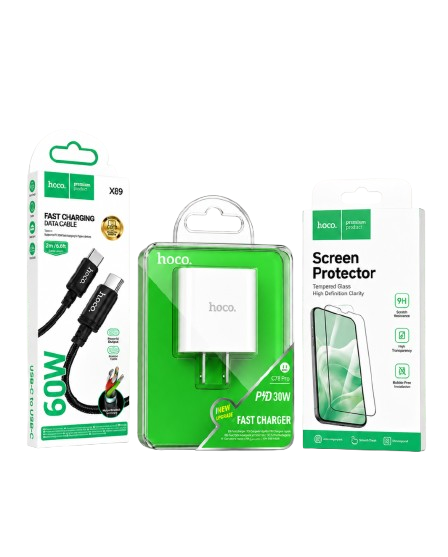 Hoco 3-in-1 Fast Charging & Screen Protection Bundle